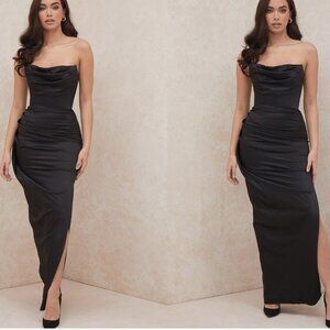 HOUSE OF CB 'Adrienne' Black Satin Strapless Corset Maxi NWOT